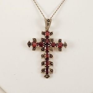Antique Red Garnet Sterling Cross Neckalce!!